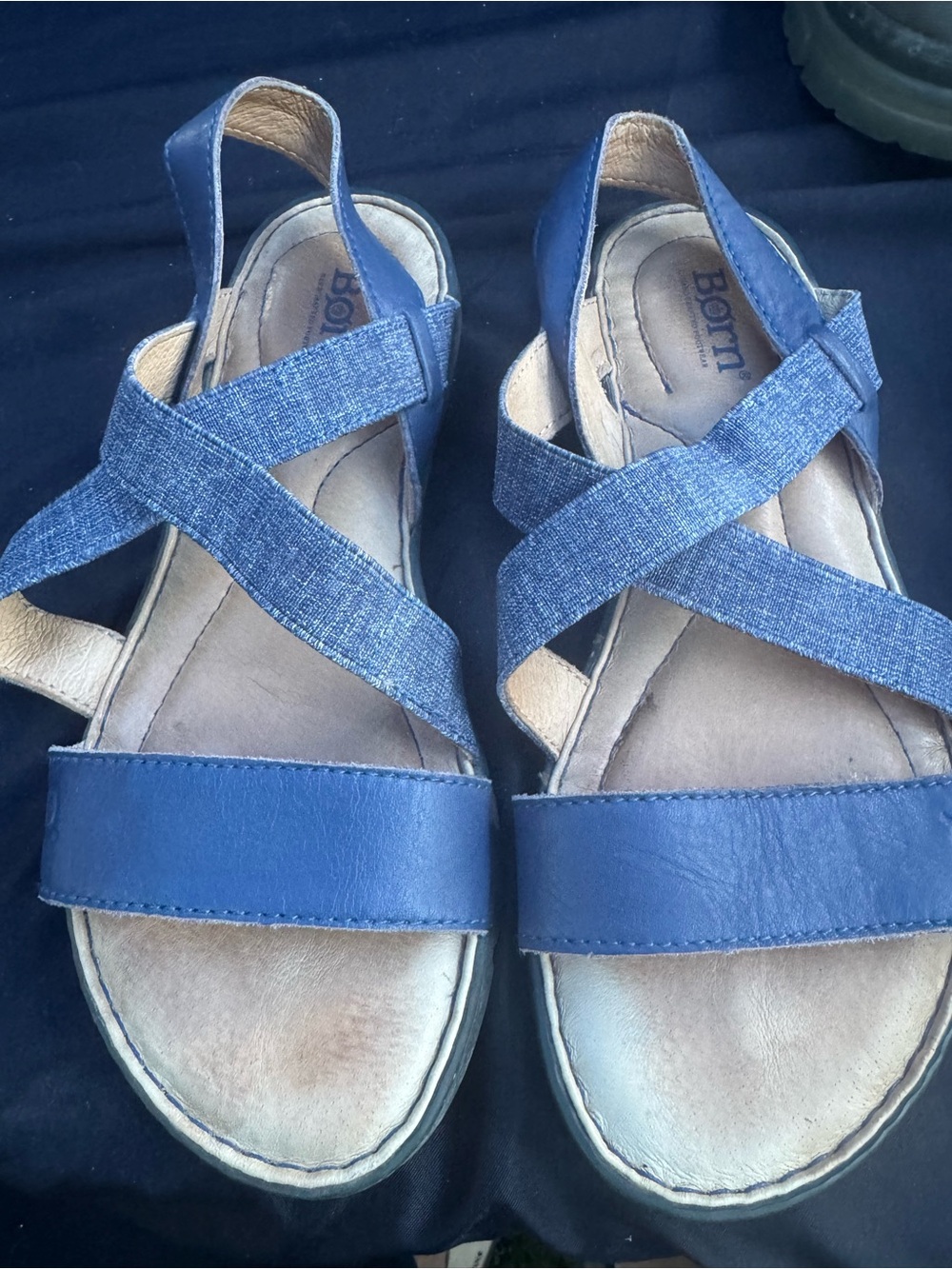 Born Women's Denim-Style Blue Cross-Strap Sandals